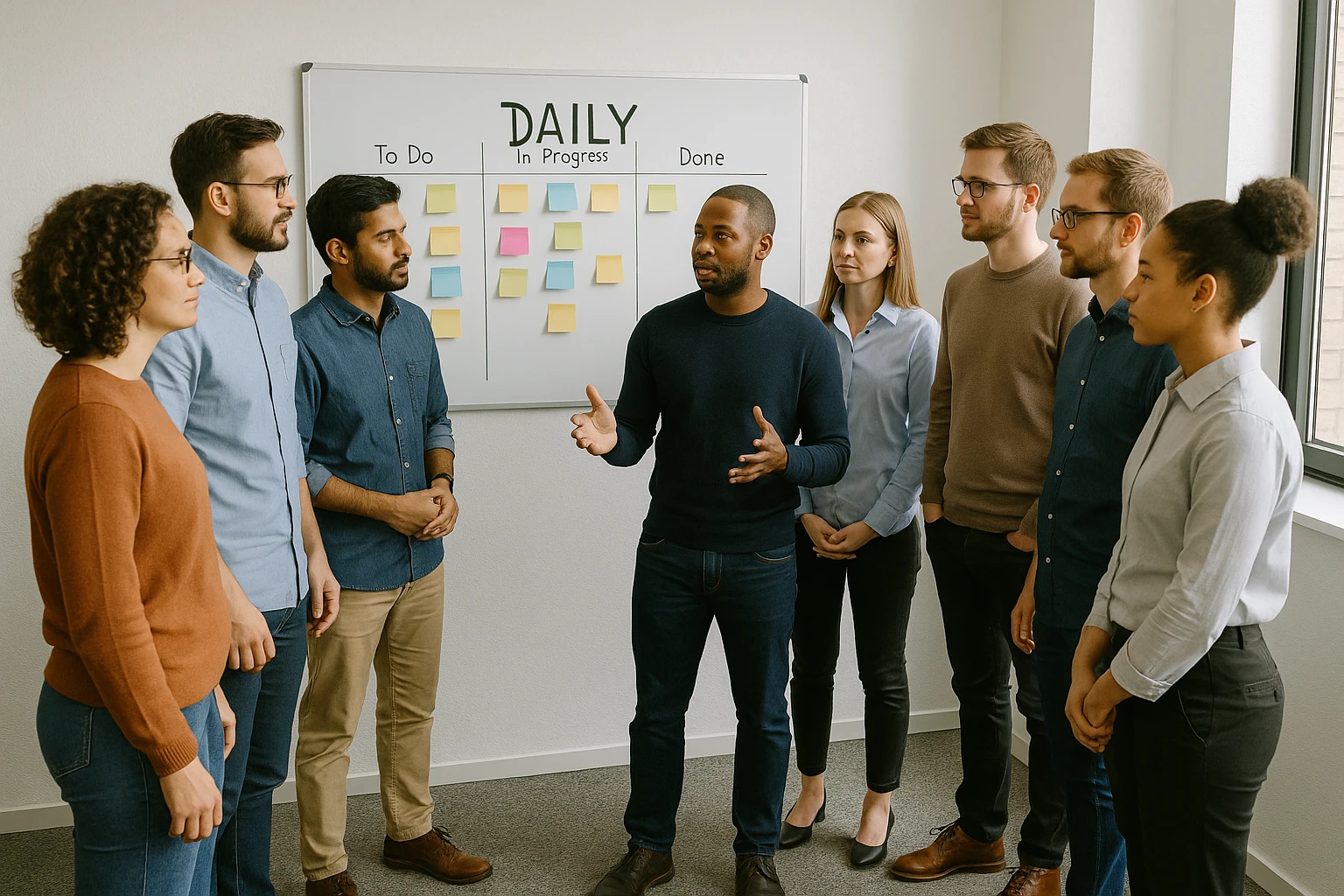 Ein tägliches Standup-Ritual aus Scrum.